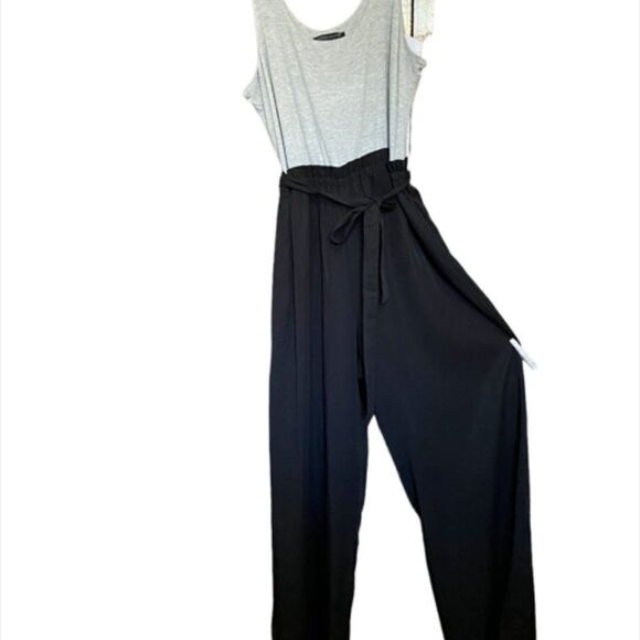 Boston Proper Gray/Black wide leg jumpsuit, size L - Picture 1 of 3